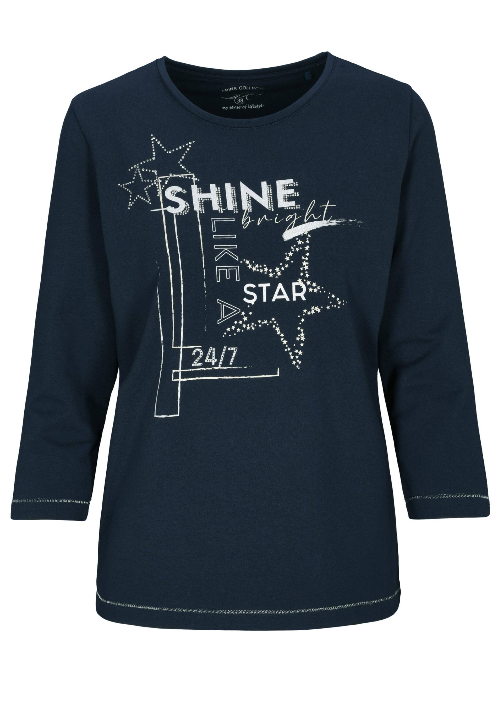 CLARINA - Rdh.-Sweatshirt, 3/4 Arm,Druck marine - Gr. - 38 von CLARINA