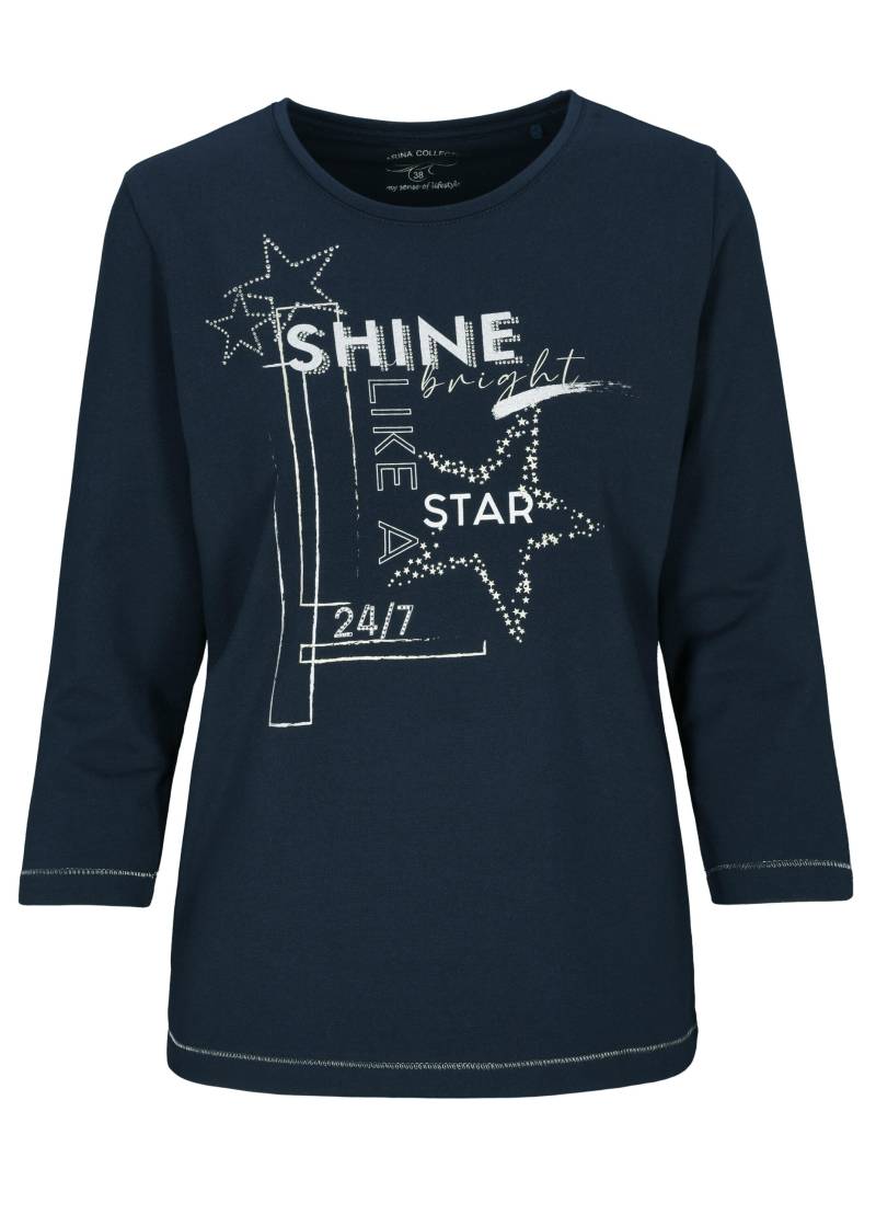 CLARINA - Rdh.-Sweatshirt, 3/4 Arm,Druck marine - Gr. - 42 von CLARINA