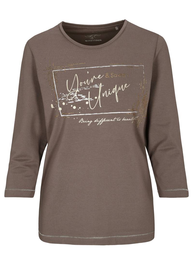 CLARINA - Rdh.-Sweatshirt, 3/4 Arm,Druck mokka - Gr. - 38 von CLARINA