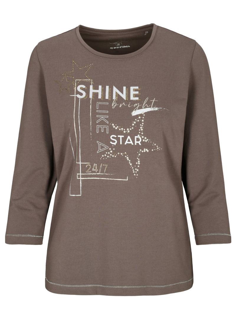 CLARINA - Rdh.-Sweatshirt, 3/4 Arm,Druck mokka - Gr. - 42 von CLARINA