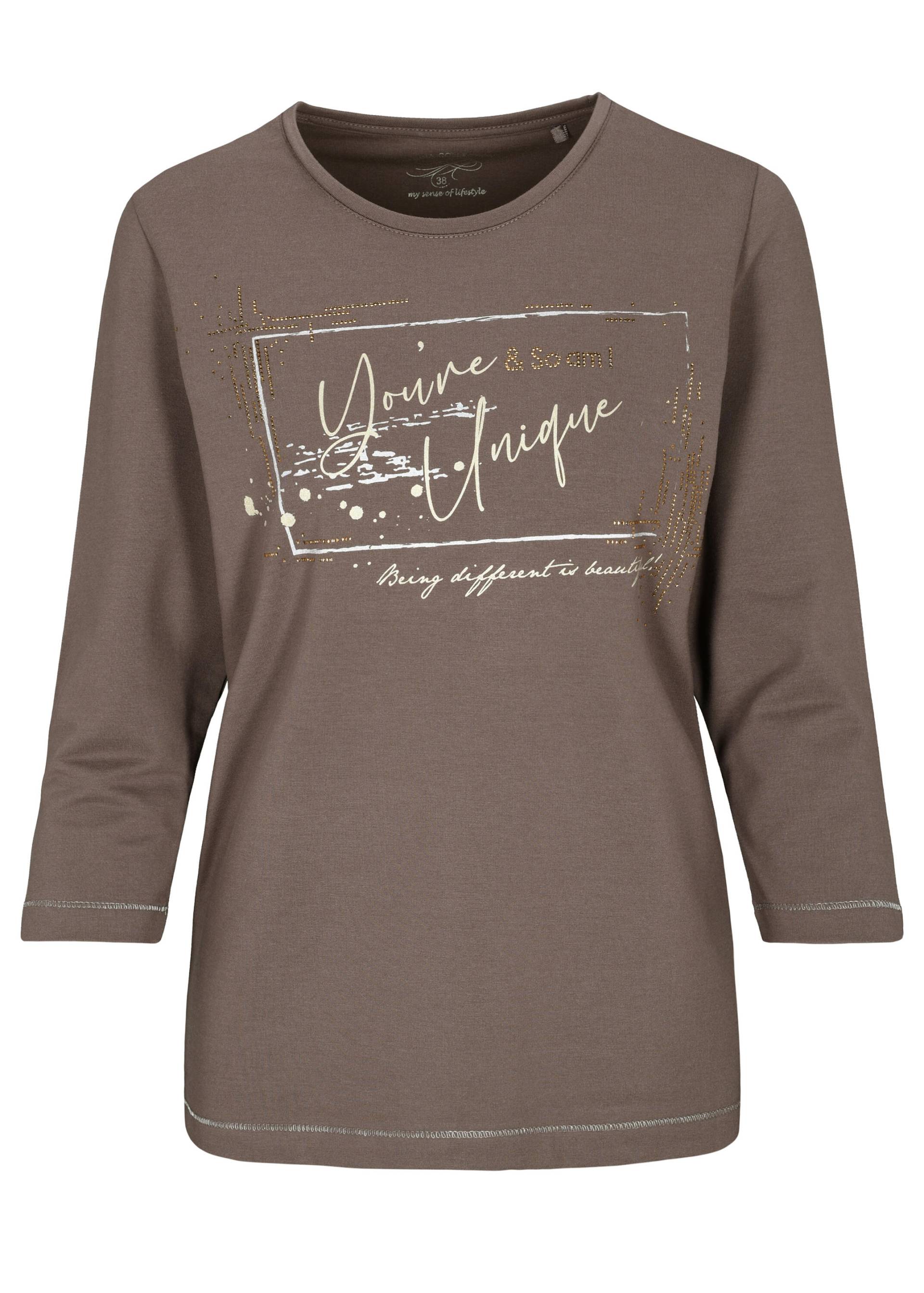 CLARINA - Rdh.-Sweatshirt, 3/4 Arm,Druck mokka - Gr. - 42 von CLARINA