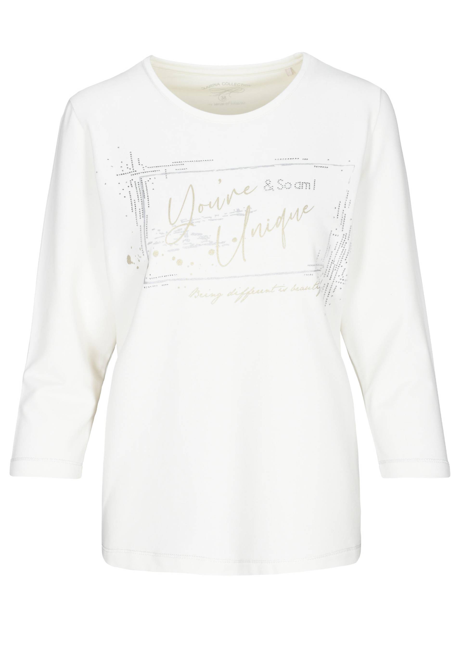 CLARINA - Rdh.-Sweatshirt, 3/4 Arm,Druck offwhite - Gr. - 46 von CLARINA