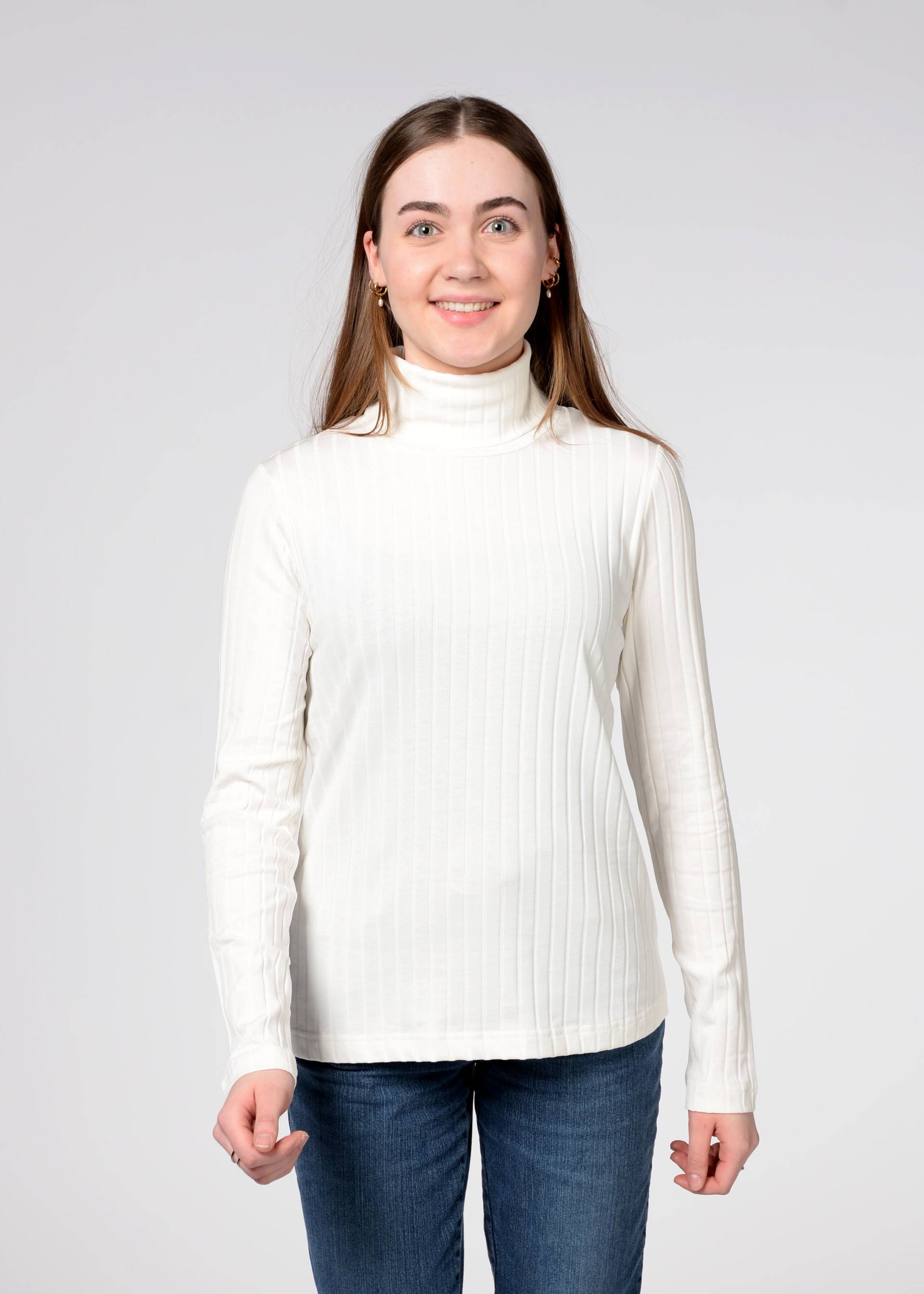 CLARINA - Rollkragen-Shirt,1/1 Arm,Rippe weiss - Gr. - 46 von CLARINA