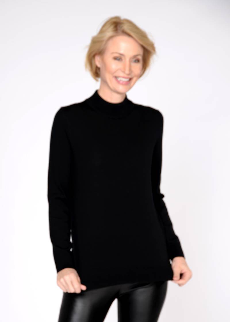 CLARINA - Stehbund-Pullover, 1/1 Arm,uni 900 schwarz - Gr. - 42 von CLARINA