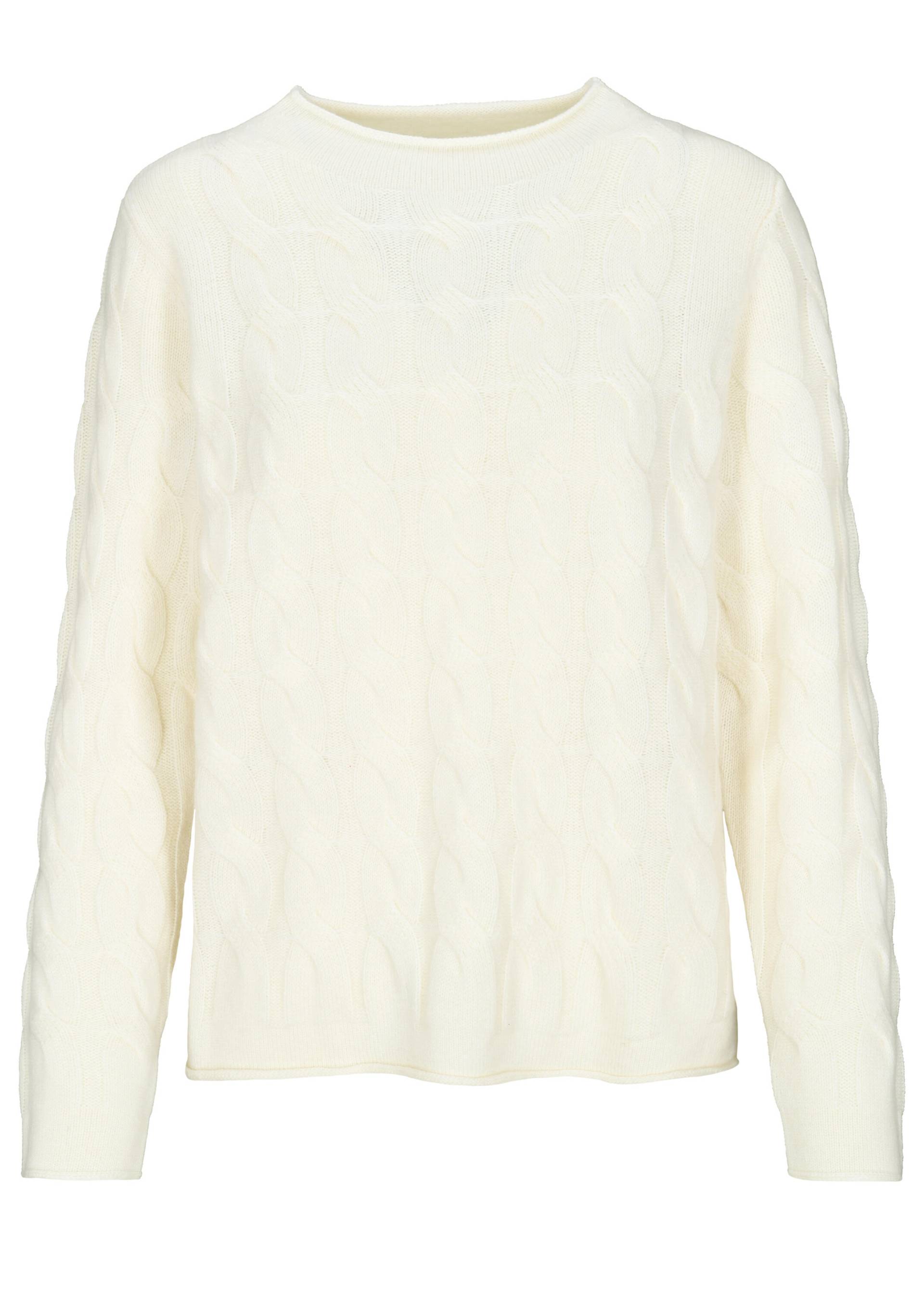 CLARINA - Stehbund-Pullover,1/1 Arm,Zopf offwhite - Gr. - 42 von CLARINA