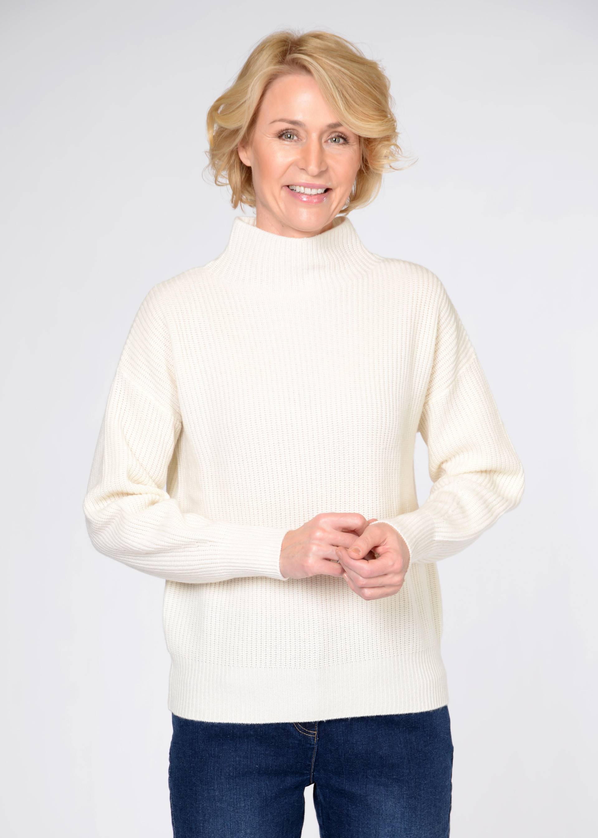 CLARINA - Stehbund-Pullover 1/1 Arm, uni offwhite - Gr. - 40 von CLARINA