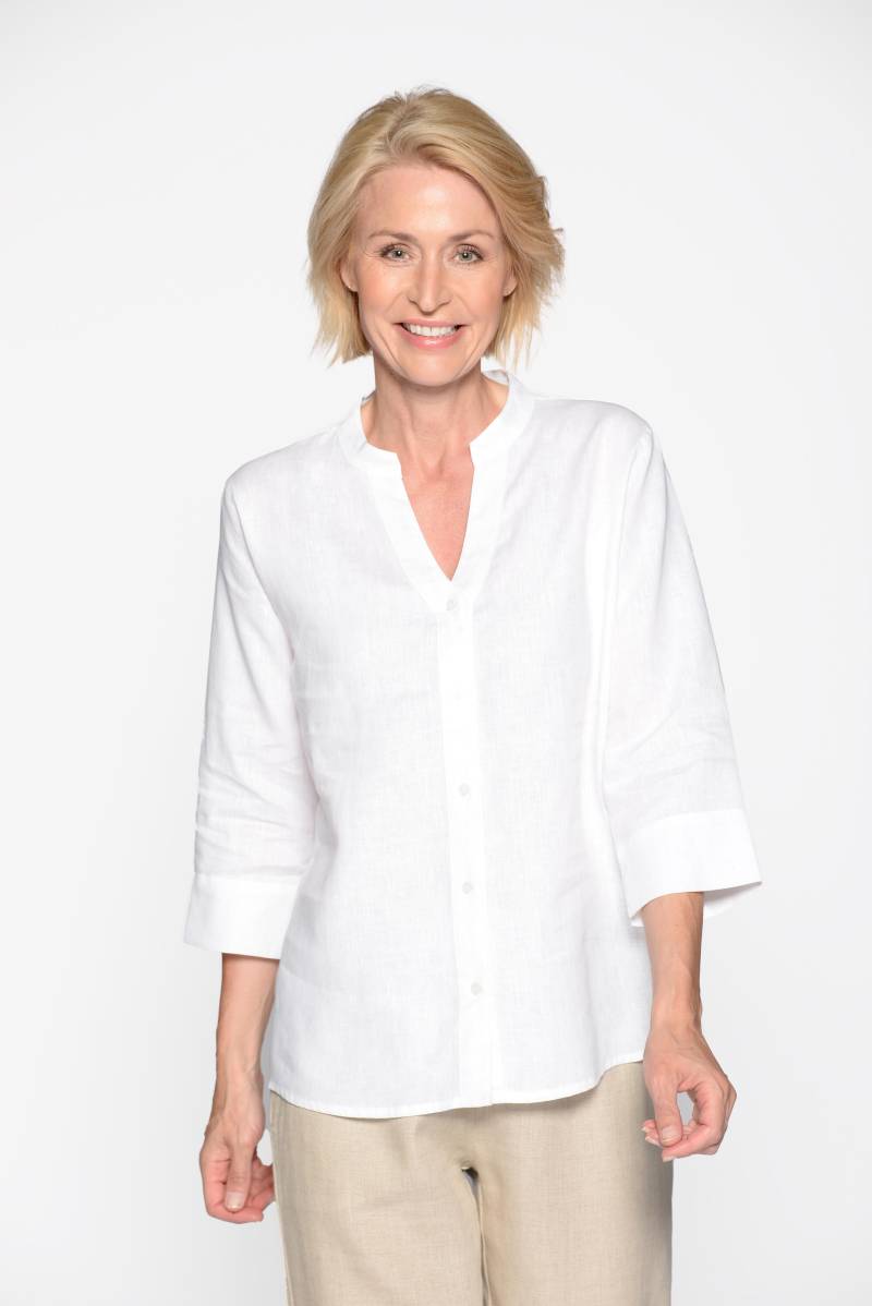 CLARINA - V-Bluse, 3/4 Arm, uni weiss - Gr. - 48 von CLARINA