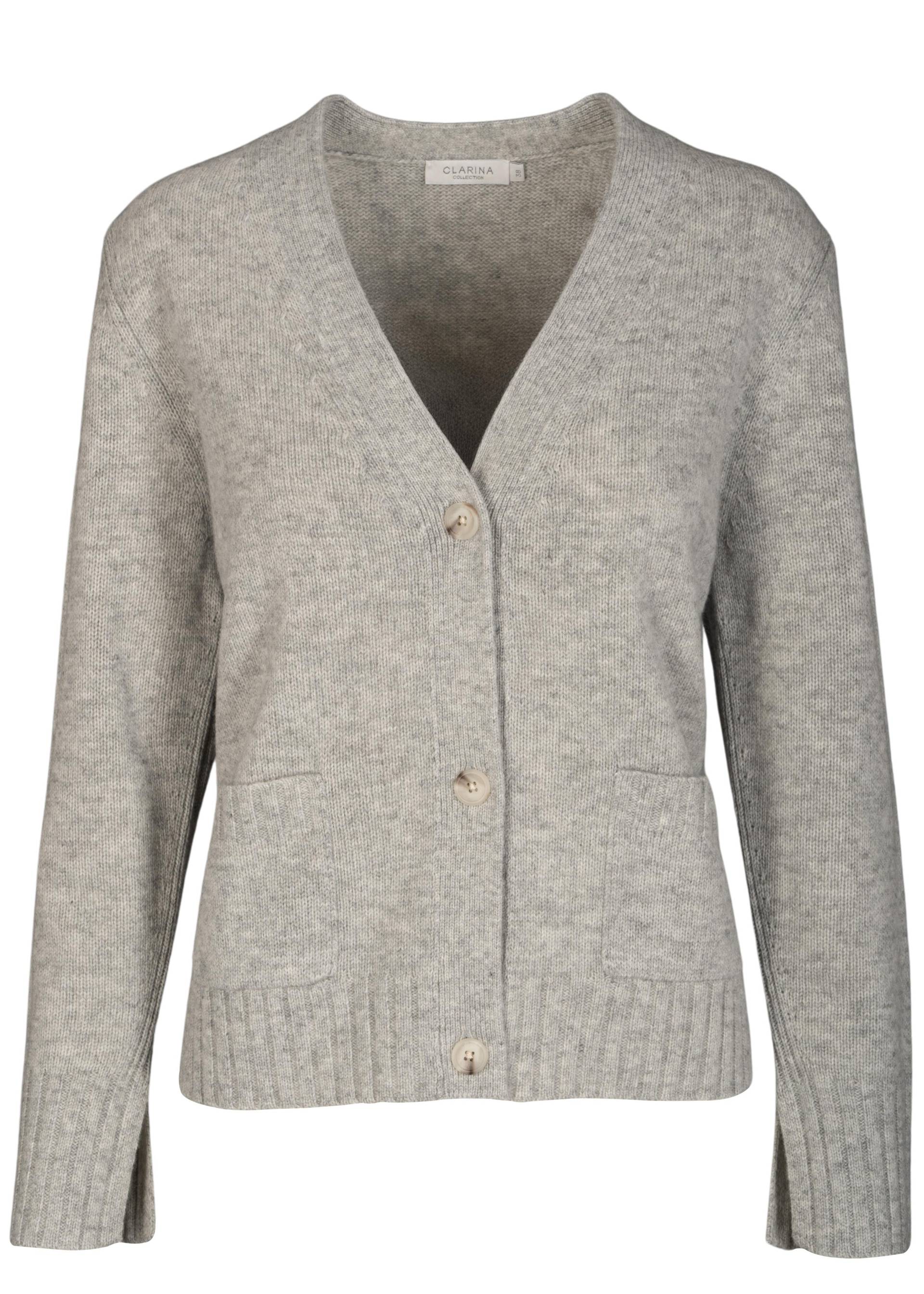 CLARINA - V-Cardigan, 1/1 Arm, uni grau mel. - Gr. - 42 von CLARINA