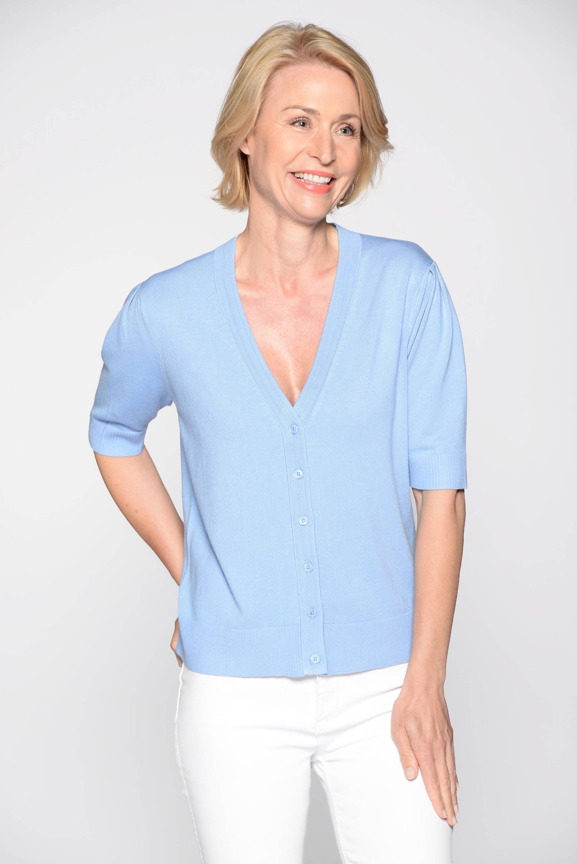 CLARINA - V-Cardigan, 1/2 Arm, uni 612 bleu - Gr. - 44 von CLARINA