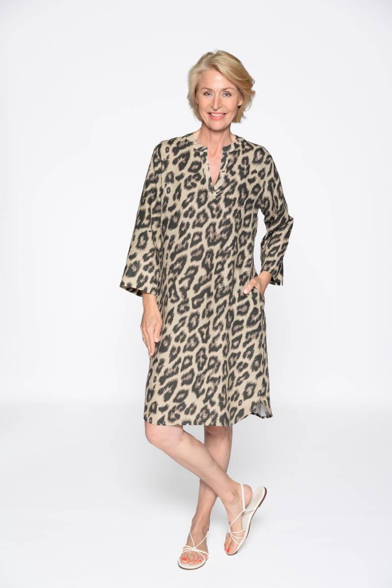 CLARINA - V-Kleid, 3/4 Arm, Animal Druck natur combo - Gr. - 38 von CLARINA
