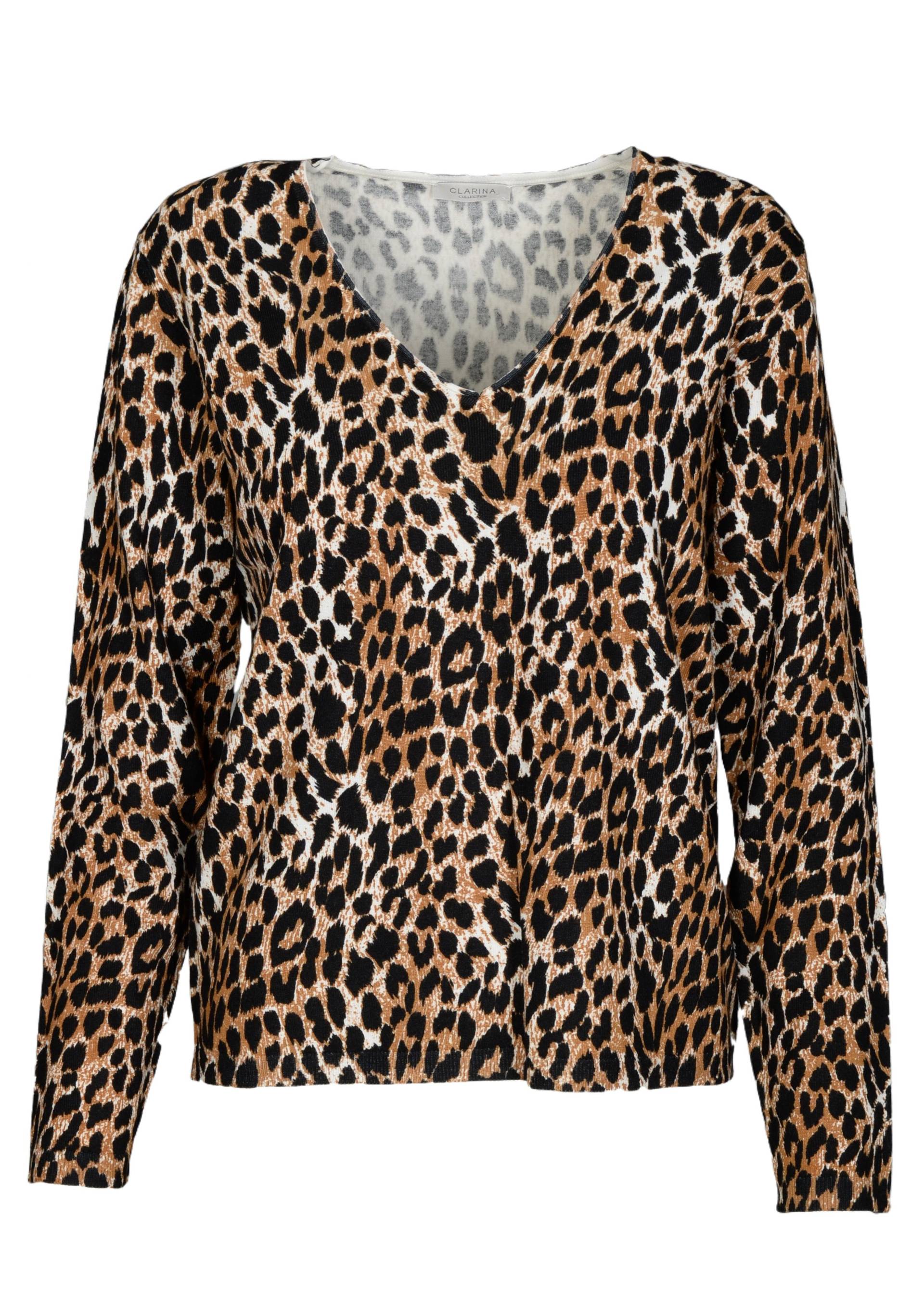 CLARINA - V-Pullover, 1/1 Arm, Animal Pr sand-schwarz combo - Gr. - 44 von CLARINA