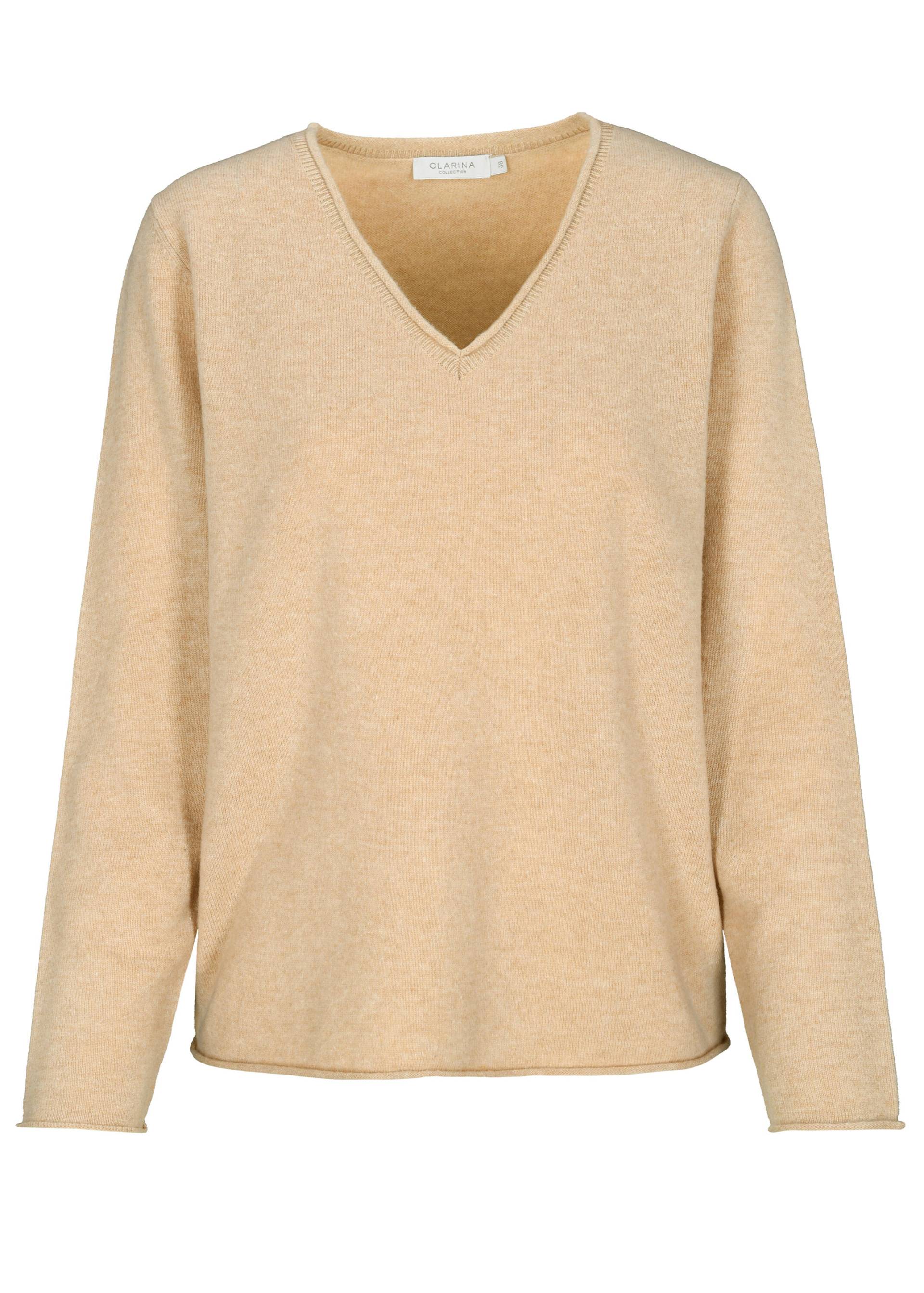 CLARINA - V-Pullover, 1/1 Arm, uni camel - Gr. - 48 von CLARINA