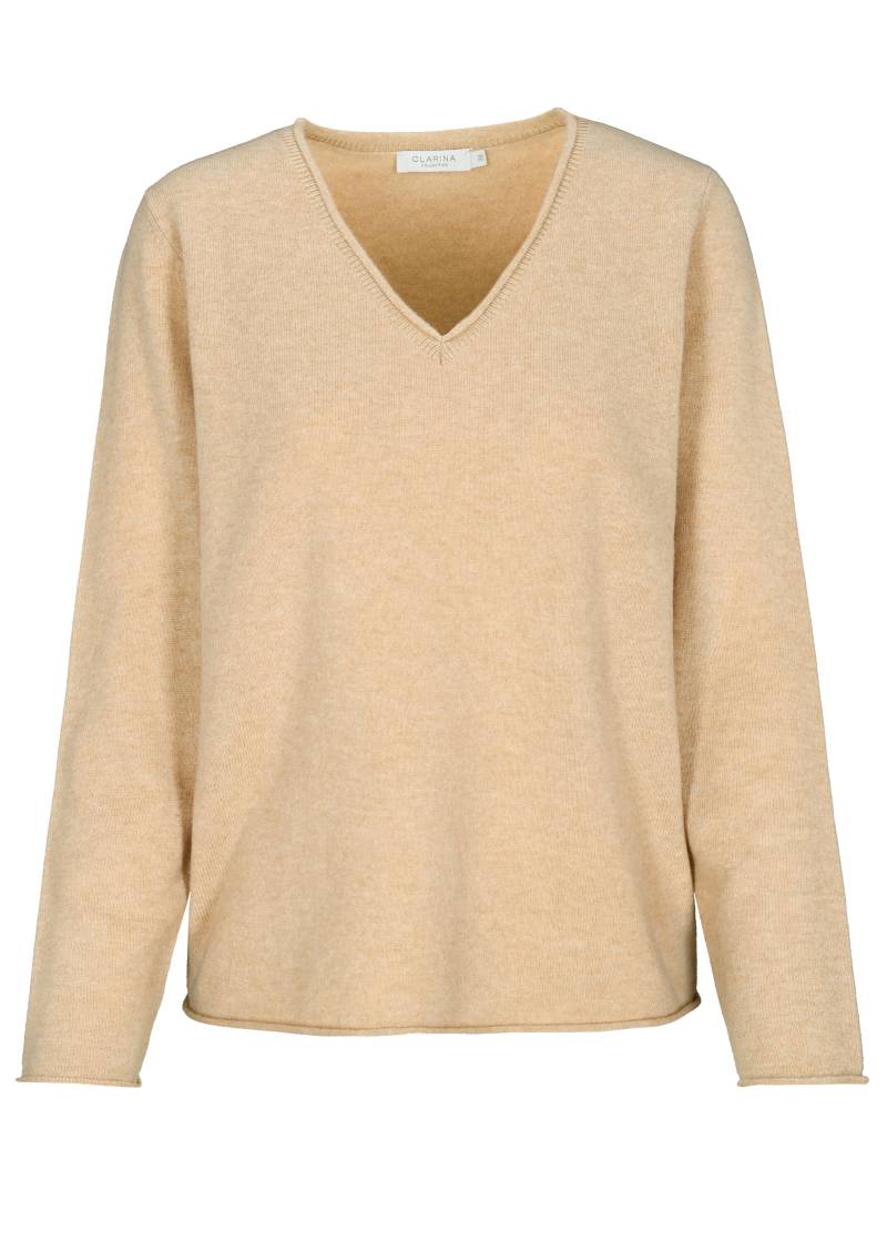 CLARINA - V-Pullover, 1/1 Arm, uni camel - Gr. - 48 von CLARINA