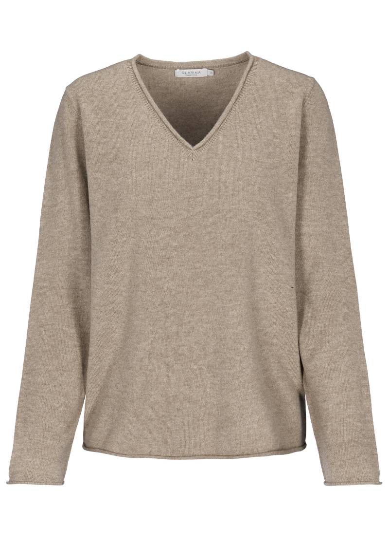 CLARINA - V-Pullover, 1/1 Arm, uni mokka mel. - Gr. - 36 von CLARINA
