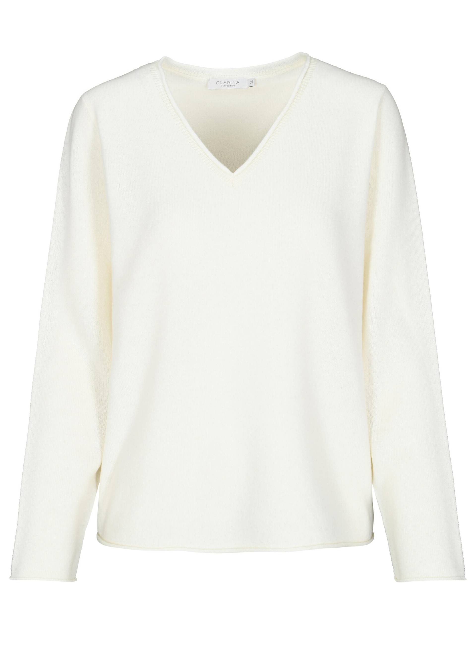 CLARINA - V-Pullover, 1/1 Arm, uni offwhite - Gr. - 42 von CLARINA