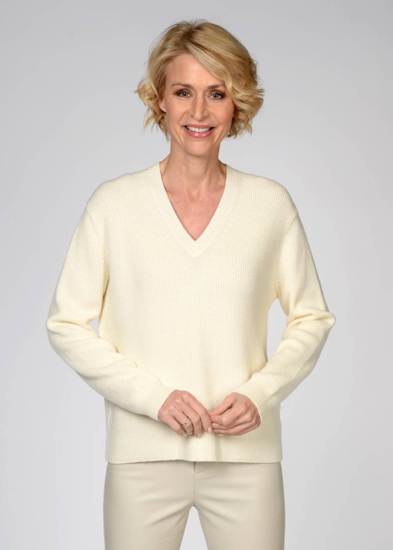CLARINA - V-Pullover, 1/1 Arm, uni offwhite - Gr. - 46 von CLARINA