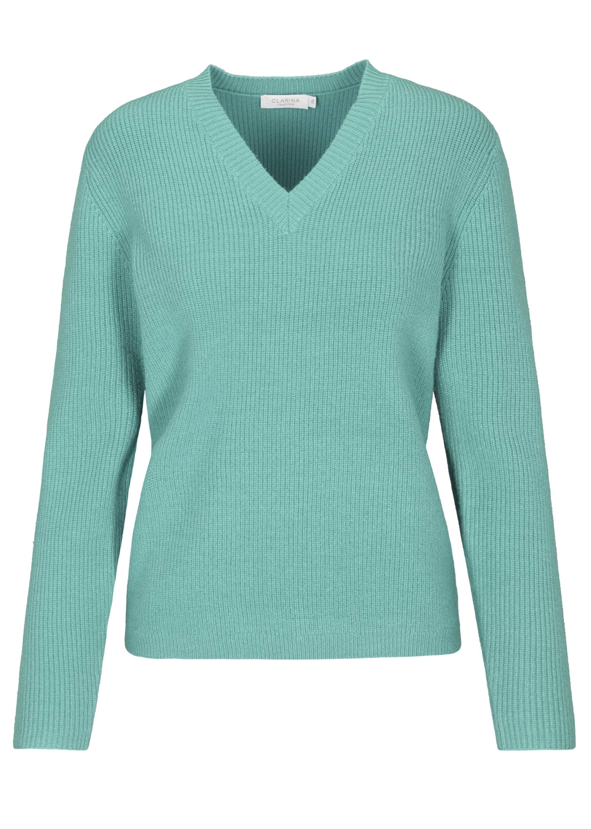 CLARINA - V-Pullover, 1/1 Arm, uni ozean gruen - Gr. - 48 von CLARINA
