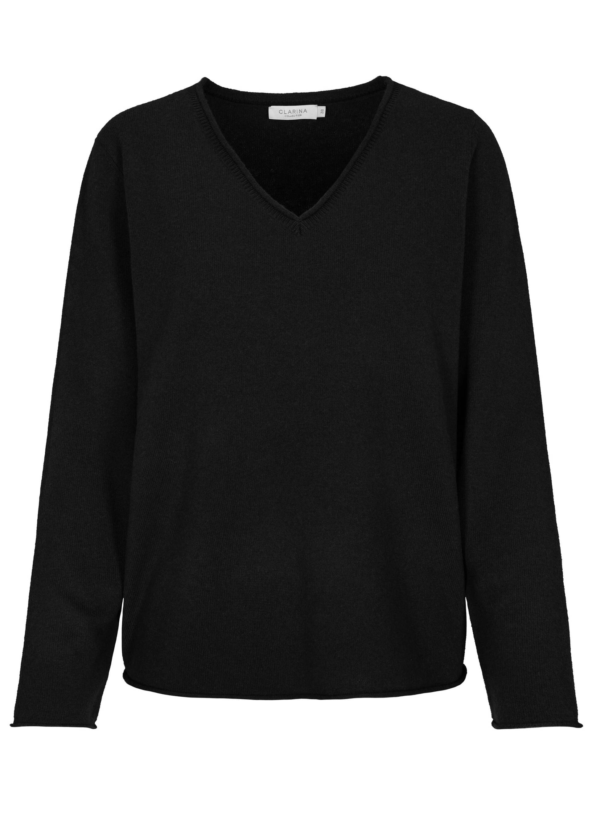 CLARINA - V-Pullover, 1/1 Arm, uni schwarz - Gr. - 36 von CLARINA