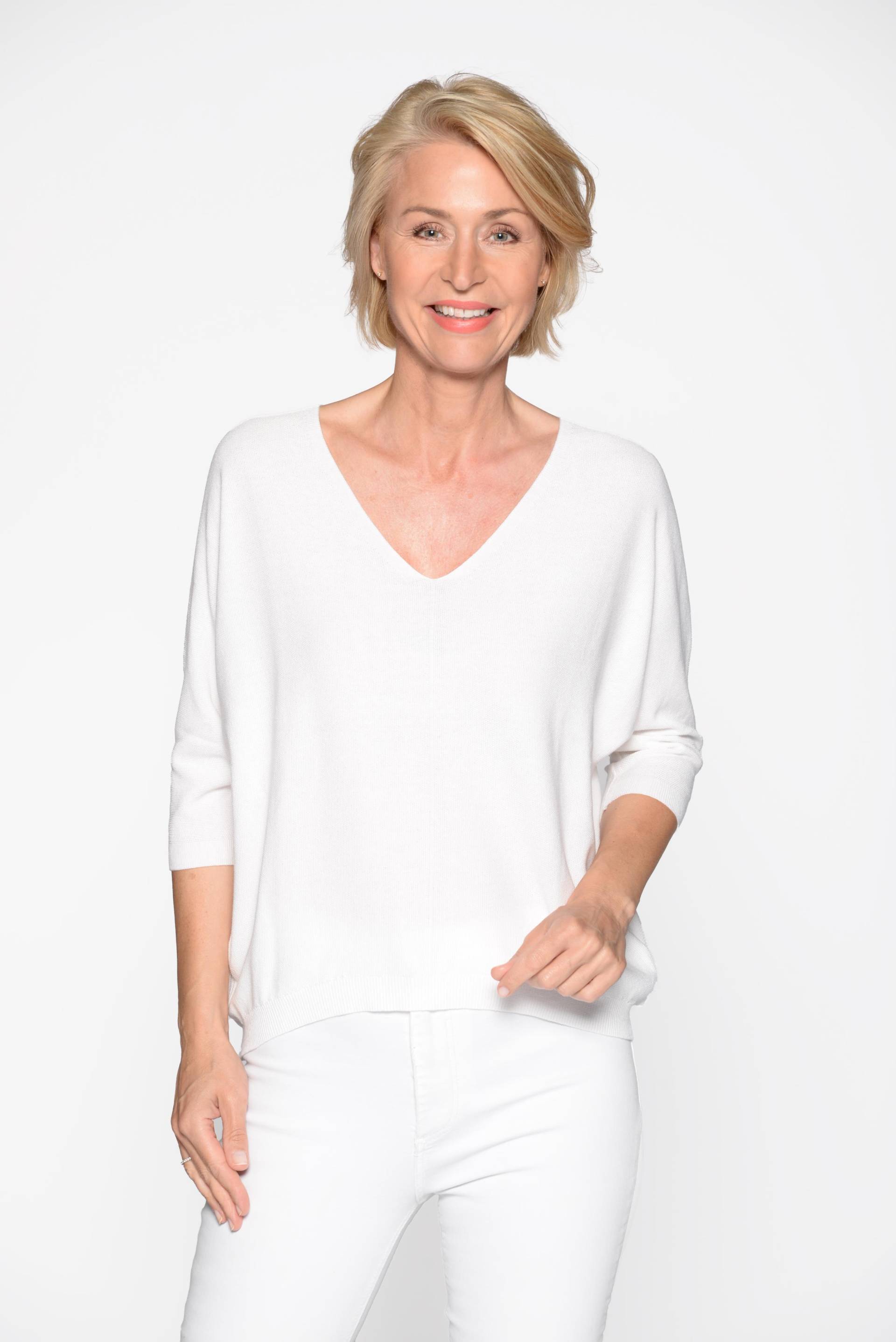 CLARINA - V-Pullover, uni offwhite - Gr. - 40 von CLARINA