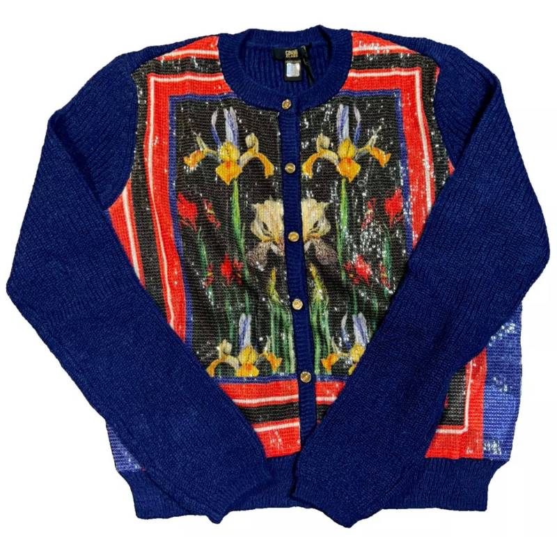 CLASS ROBERTO CAVALLI Cardigan Damen Strickjacke Sequin Embellished Floral Cardigan Paillettenverzierung von CLASS ROBERTO CAVALLI