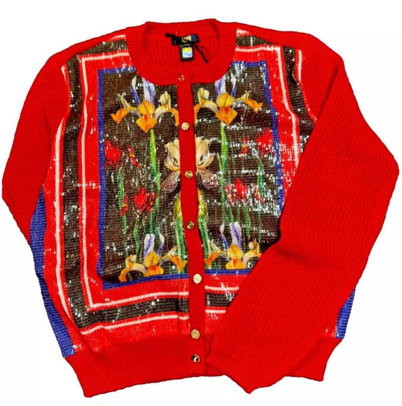 CLASS ROBERTO CAVALLI Cardigan Strickjacke Sequin Embellished Floral Cardigan Paillettenverzierung von CLASS ROBERTO CAVALLI