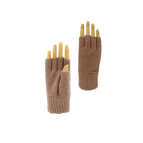 CLASSE77 - Halbfinger Handschuhe aus 70% Wolle und 30% Kaschmir - Damen - Handwerk - Made in Italy, Biber, Einheitsgröße von CLASSE77