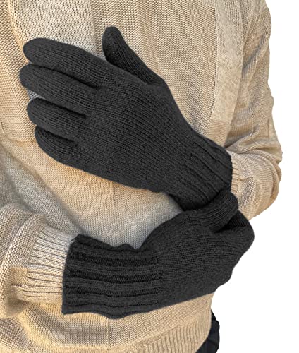 CLASSE77 - Rasierte Handschuhe mit elastischem Rippbund, aus 100 % Wolle für Herren - handgefertigt - Made in Italy, Schwarz , One size von CLASSE77