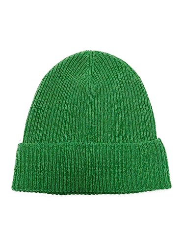 CLASSE77 Strickmütze aus 100 % Wolle mit Umschlag – 1 x 1 gerippter Hut – Made in Italy – Kunsthandwerk – Herren/Damen, Grasgrün, One size von CLASSE77