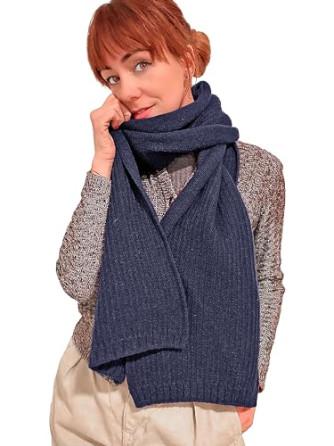 CLASSE77 - Strickschal aus Wolle - Englisch gerippter Stil - Unisex - Handwerker, Made in Italy, blau, One size von CLASSE77