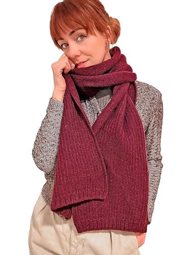 CLASSE77 - Strickschal aus Wolle - Englischer Rippstrick-Stil - Unisex - Handwerk, hergestellt in Italien, bordeaux, One size von CLASSE77