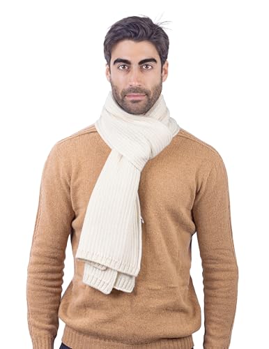 CLASSE77 - Strickschal aus Wolle - Englischer Rippstrick-Stil - Unisex - Handwerk, hergestellt in Italien, cremeweiß, One size von CLASSE77