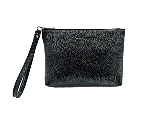 Handtasche aus weichem echtem Leder - kleine Clutch mit Handschlaufe für Herren oder Damen, praktisch und elegant, handgefertigt, hergestellt in Italien, Schwarz von CLASSE77