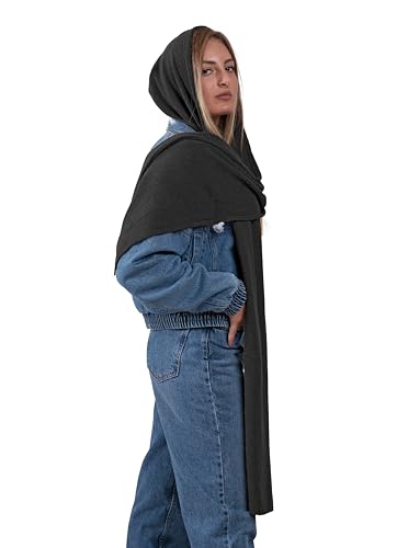 Schal mit Kapuze für Damen oder Mädchen – gestrickte Wolle – Ohrenschützer, Halswärmer und Kopfbedeckung – Made in Italy, Schwarz , Einheitsgröße von CLASSE77