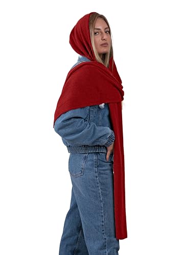 Schal mit Kapuze für Damen oder Mädchen – gestrickte Wolle – Ohrenschützer, Halswärmer und Kopfbedeckung – Made in Italy, bordeaux, Einheitsgröße von CLASSE77
