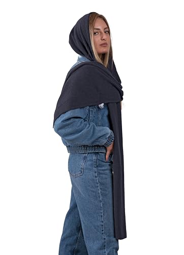 Schal mit Kapuze für Damen oder Mädchen – gestrickte Wolle – Ohrenschützer, Halswärmer und Kopfbedeckung – Made in Italy, dunkelblau, Einheitsgröße von CLASSE77