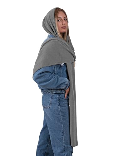 Schal mit Kapuze für Damen oder Mädchen – gestrickte Wolle – Ohrenschützer, Halswärmer und Kopfbedeckung – Made in Italy, grau, Einheitsgröße von CLASSE77