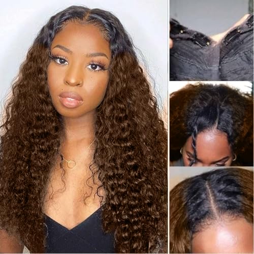 Brown Echthaar Perücke Water Wave V Part Human Hair Wig For Women High light Culy V Part Half Wig Human Hair Upgrade U Part Wig Brazilian Human Hair V Part Wig Beginner Friendly 26 Inch von CLASSINE