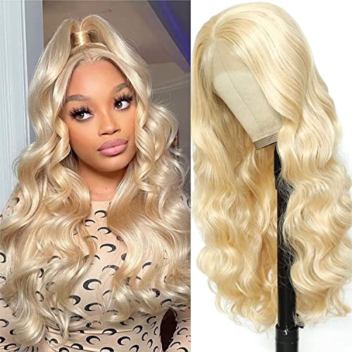 Echthaar Perücke Schwarz Frauen 613 Farbe 13x4 HD Body Wave Lace Front Wig 180% Density Blonde Transparent Body Wave Lace Front Perücke Pre Plucked with Baby Hair 20ZOLL von CLASSINE