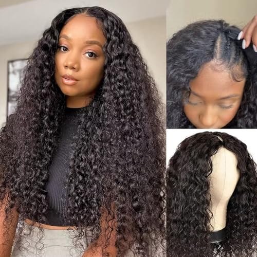 Echthaar Perücke Water Wave V Part für Frauen - Human Hair Wig Culy Half None Lace Front Upgrade U Part Brazilian Beginner Friendly 16 Inch von CLASSINE