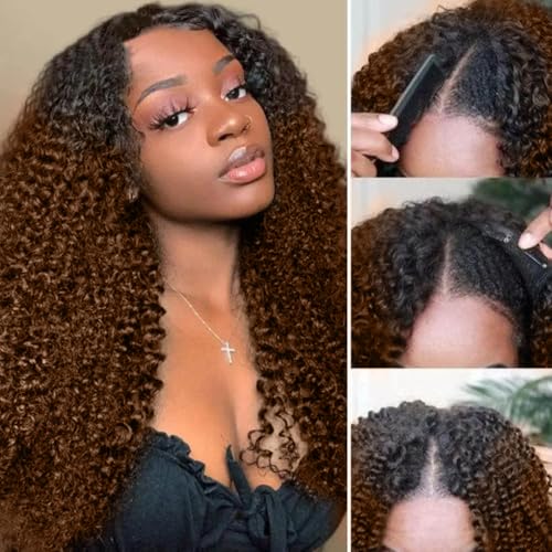 Hight Light V Part Wig Human Hair for Women 10A Upgraded U part Wig Human Hair Beginner Friendly 150% Density V Shape Wigs Half Wigs Natural Color Bungurdy Kinky Curly V Part Wig18 Inch von CLASSINE