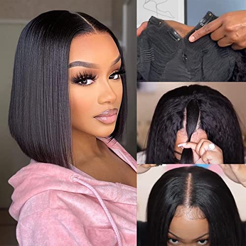 Short bob V part wig echthaar perücke Straight bib Human Hair Wig, Short Bob Wig perücke damen echthaar Upgrade U part wig V Clip In Half Wig 100% Brazilian Real Hair 10 zoll von CLASSINE