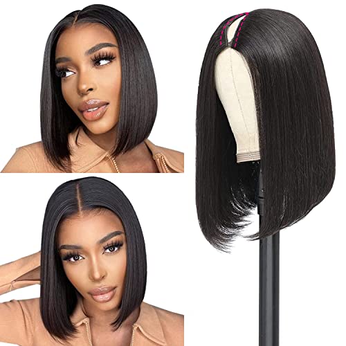 Short bob V part wig echthaar perücke Straight bib Human Hair Wig, Short Bob Wig perücke damen echthaar Upgrade U part wig V Clip In Half Wig 100% Brazilian Real Hair 12 zoll von CLASSINE