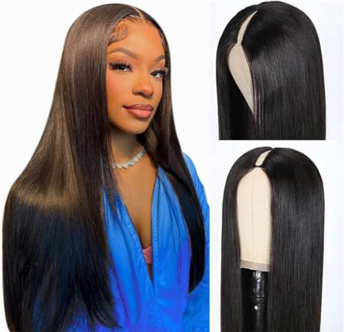 Straight V Part Wig Human Hair Wigs for Women Echthaar Perücke Straight V Part Wig 10A Virgin Hair No Lace Upgrade U Part Human Hair Wigs Full Head Clip in Half Wig V Shape Wigs (20 inch) von CLASSINE