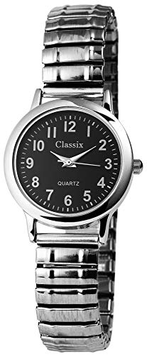 Classix Damen-Zugbanduhr Schwarz Silberfarbig Zugarmband Metall Armbanduhr 1700008-001 von CLASSIX