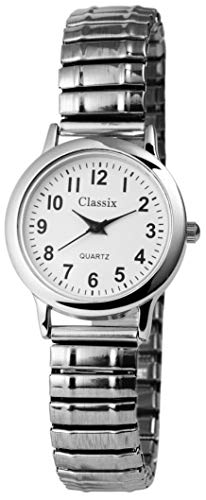 Classix Damen-Zugbanduhr Weiß Silberfarbig Zugarmband Metall Armbanduhr 1700008-002 von CLASSIX