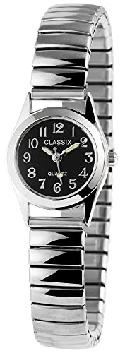 Classix Damenuhr Schwarz Silber Zugband Zugarmband Metall Armbanduhr von CLASSIX