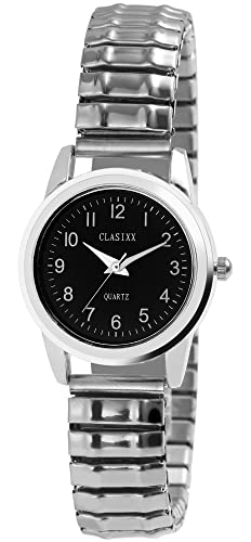 Classix Damenuhr Schwarz Silber Zugband Zugarmband Metall Armbanduhr von Classix