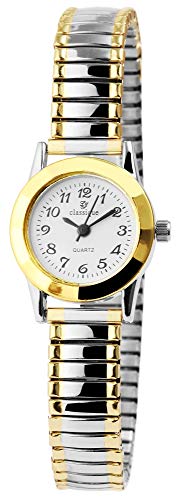 Classix Damenuhr Weiß Silber Gold Zugband Zugarmband Metall Armbanduhr von CLASSIX