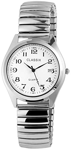 Classix Herrenuhr analog Armbanduhr Silberfarbig Quarzwerk und Metallgehäuse rund 36mm x 9mm Metallzugband Silberfarbig Breite 18mm und Ziffernblatt in weiß RP7112200001 von Classix