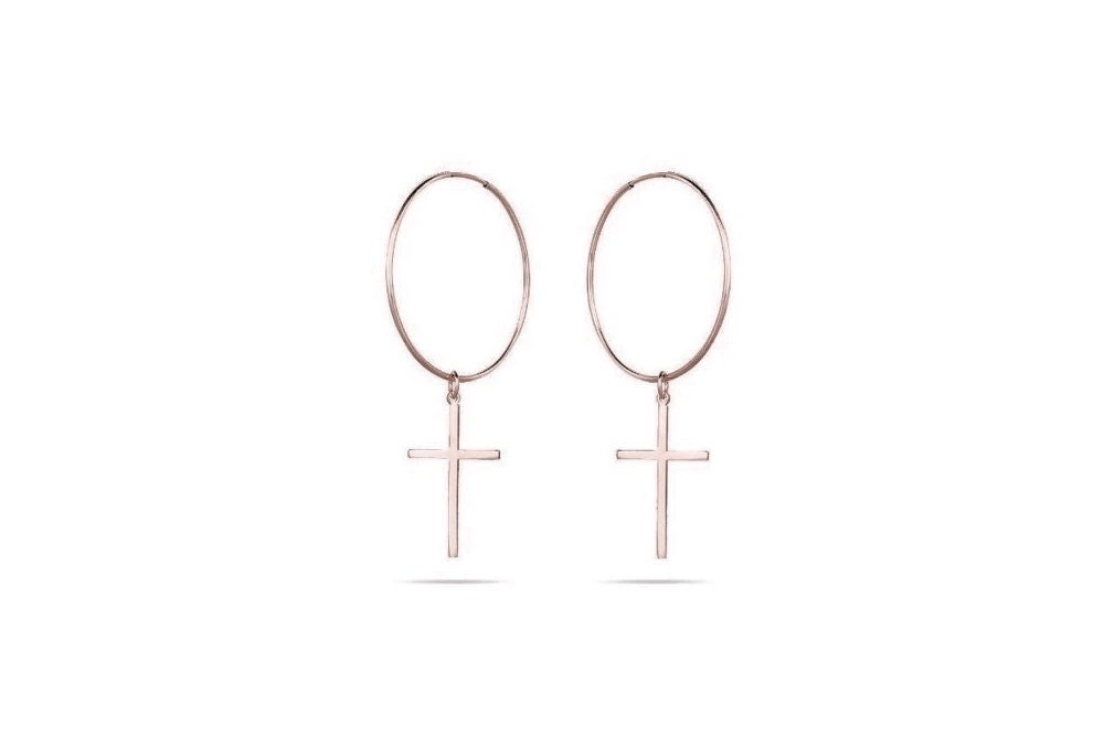 Ezra Hoops - Creolen Mit Kreuzanhängern Roségold von CLASSYANDFBULOUS
